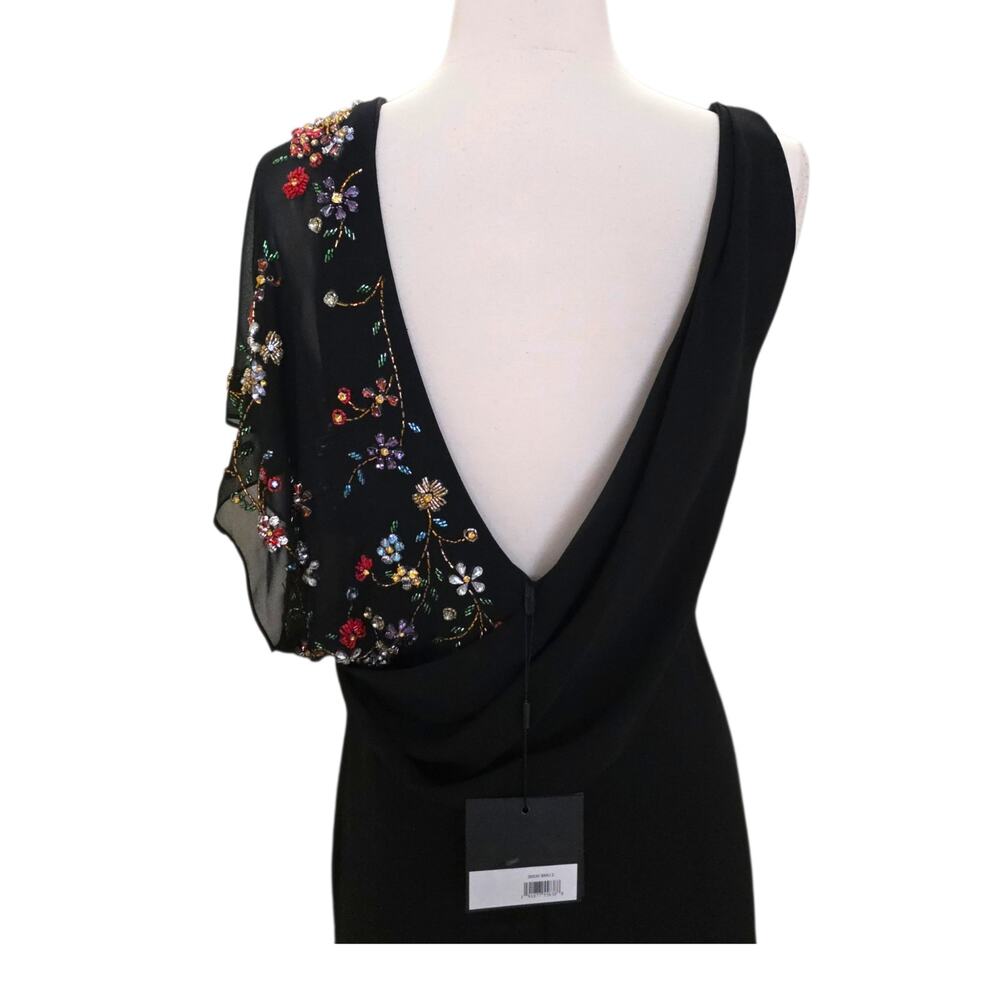 Mac Duggal Evening 26530 Beaded Floral Wrap 2 Gown Black Chiffon Embellished V - Picture 12 of 14